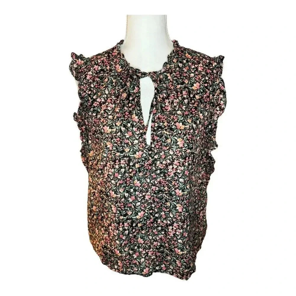 BB Dakota By Steve Madden Women's XXL Black Ditsy Floral Sleeveless Printed Top